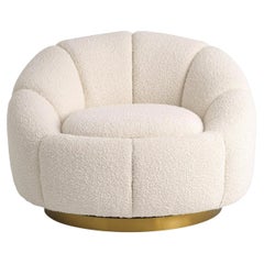 Vintage Style and 1970s Design All Bouclé Fabric And Brass Swivel Club Armchair