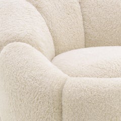 Vintage Style and French Design All in Beige Bouclé Fabric Swivel Armchair