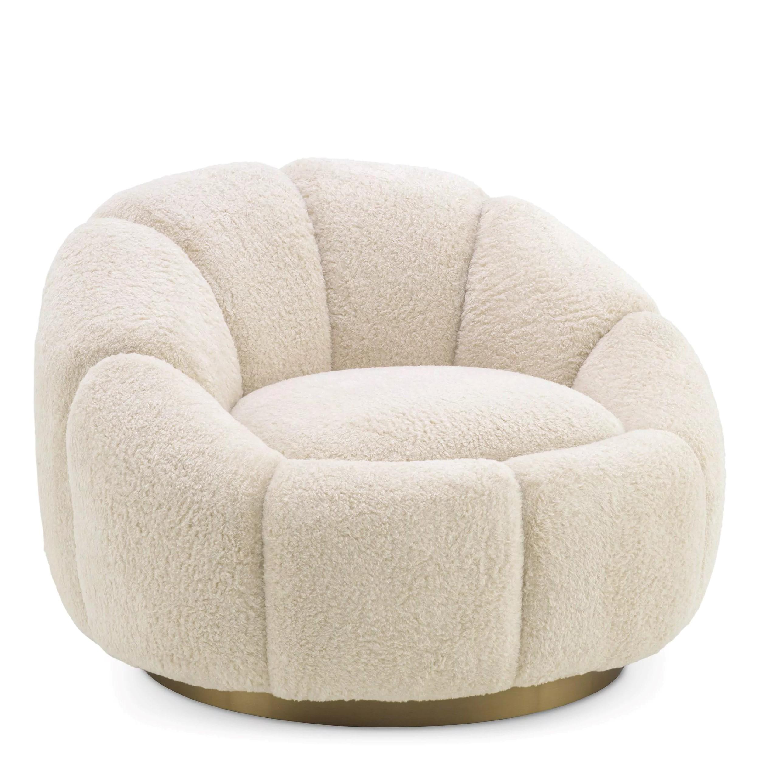 Mid-Century Modern Vintage Style and French Design All in Beige Bouclé Fabric Swivel Armchair For Sale
