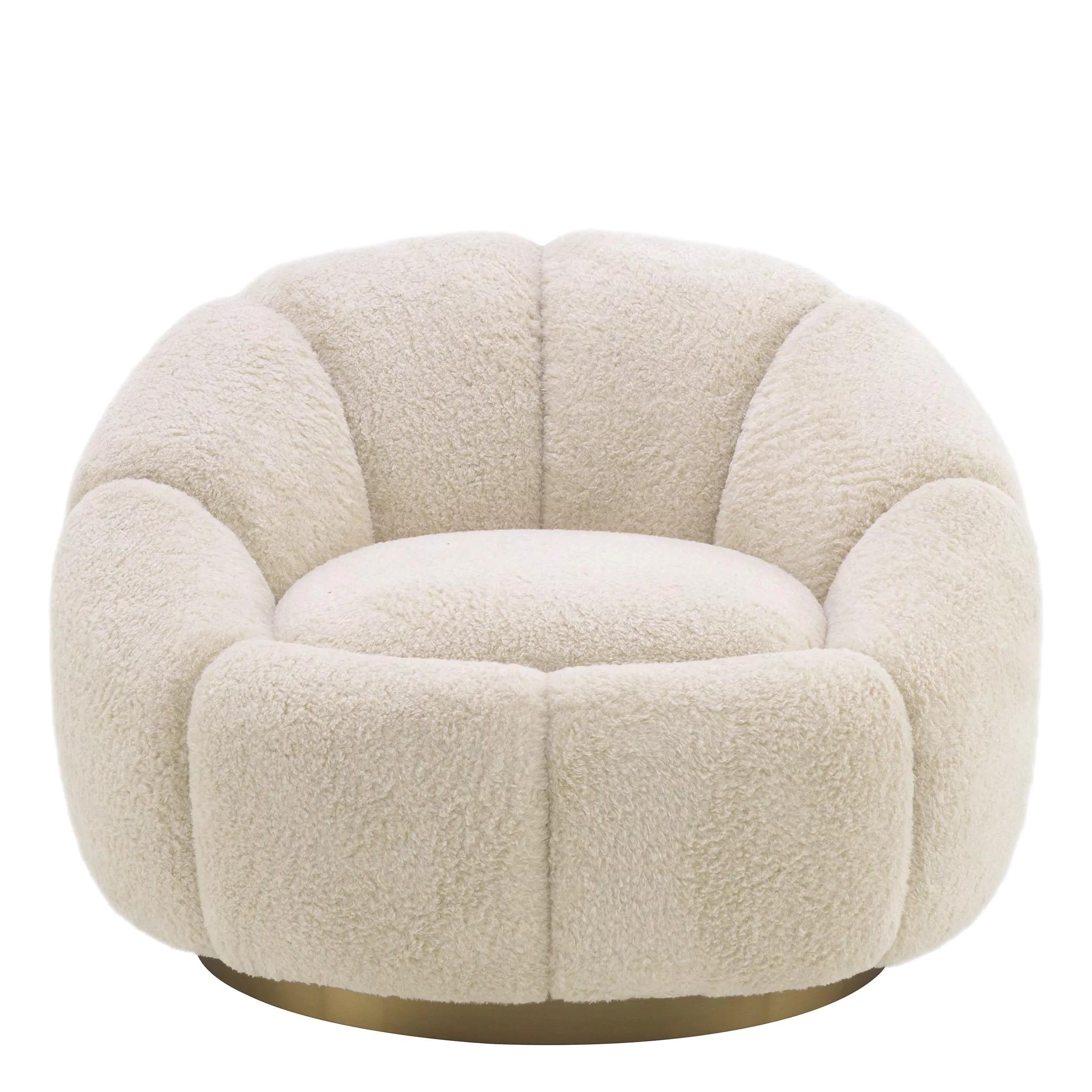 Contemporary Vintage Style and French Design All in Beige Bouclé Fabric Swivel Armchair For Sale