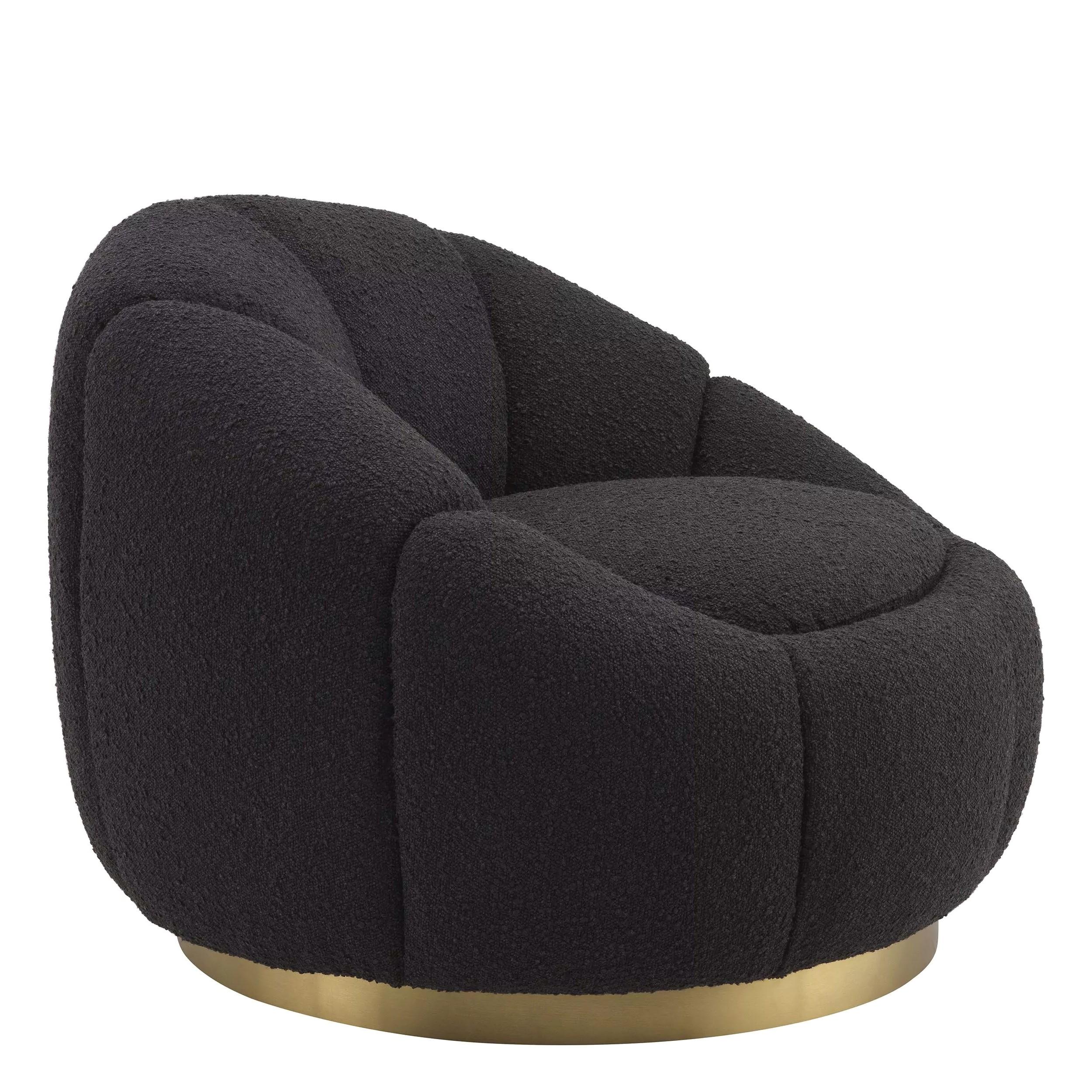 Contemporary Vintage Style and French Design All in Beige Bouclé Fabric Swivel Armchair For Sale