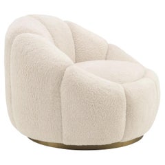 Vintage Style and French Design All in Beige Bouclé Fabric Swivel Armchair