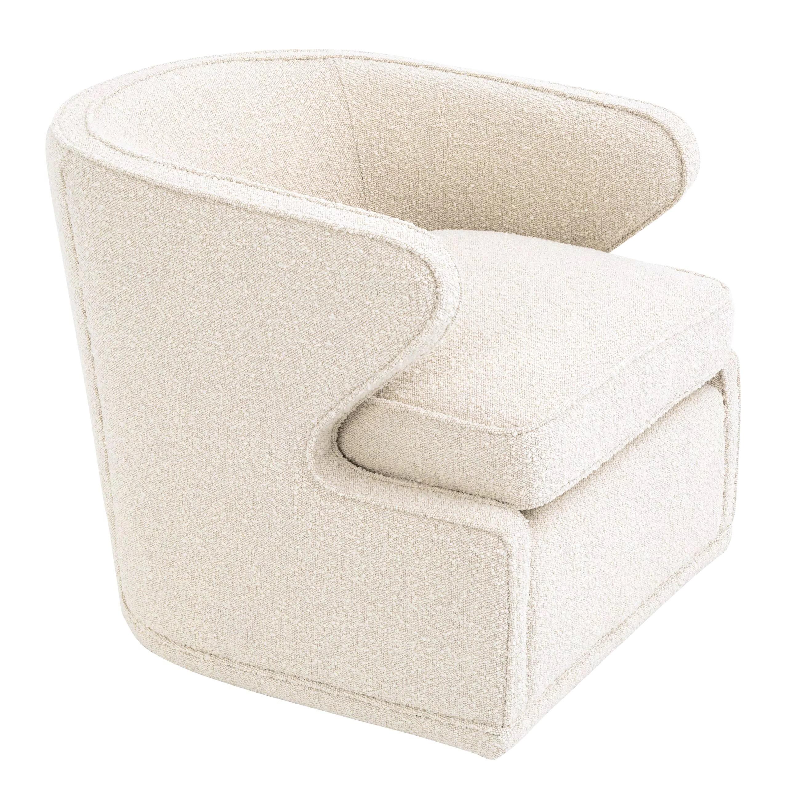Contemporary Vintage Style and MCM Design All in Beige Bouclé Fabric Swivel Club Armchair For Sale