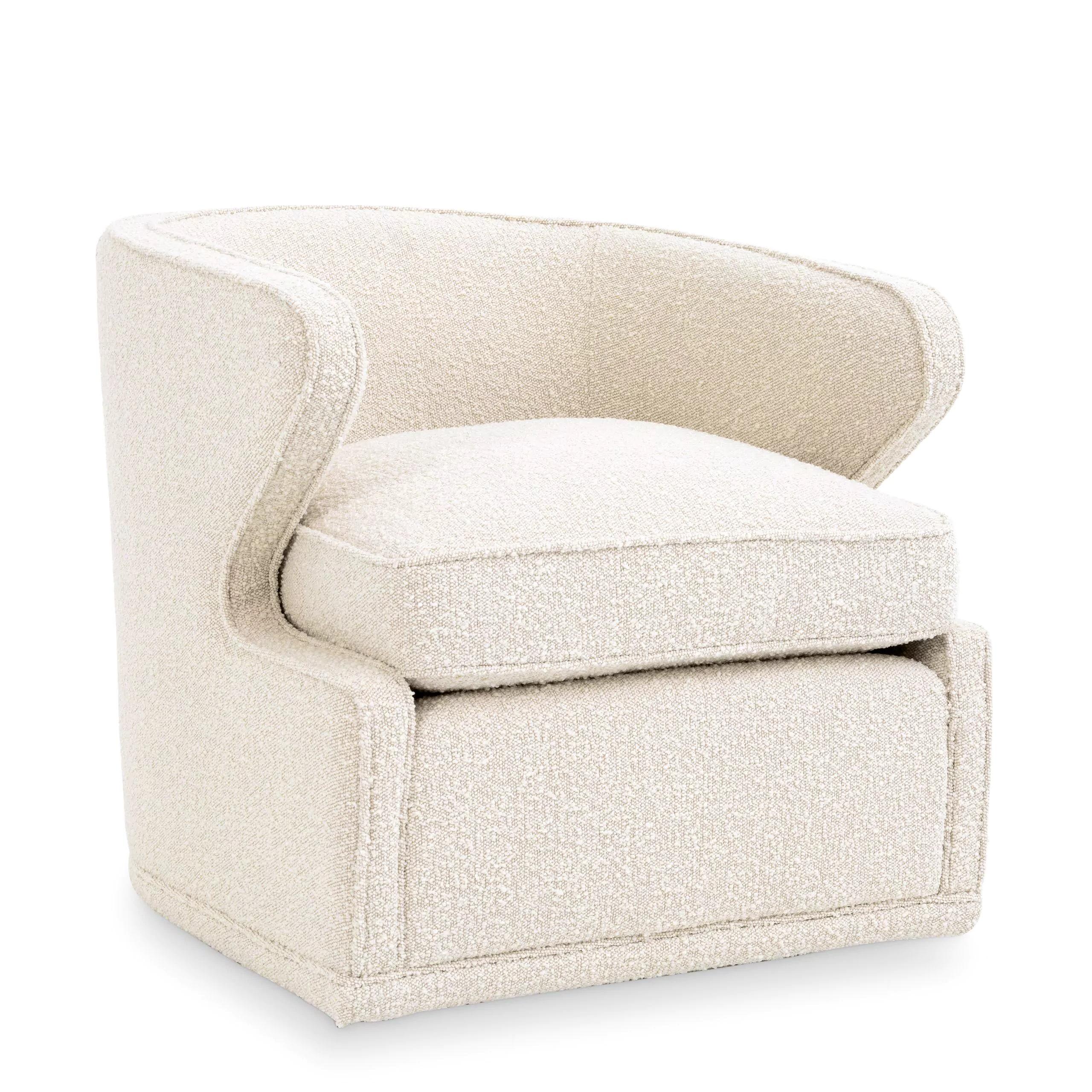 Vintage Style and MCM Design All in Beige Bouclé Fabric Swivel Club Armchair For Sale 1