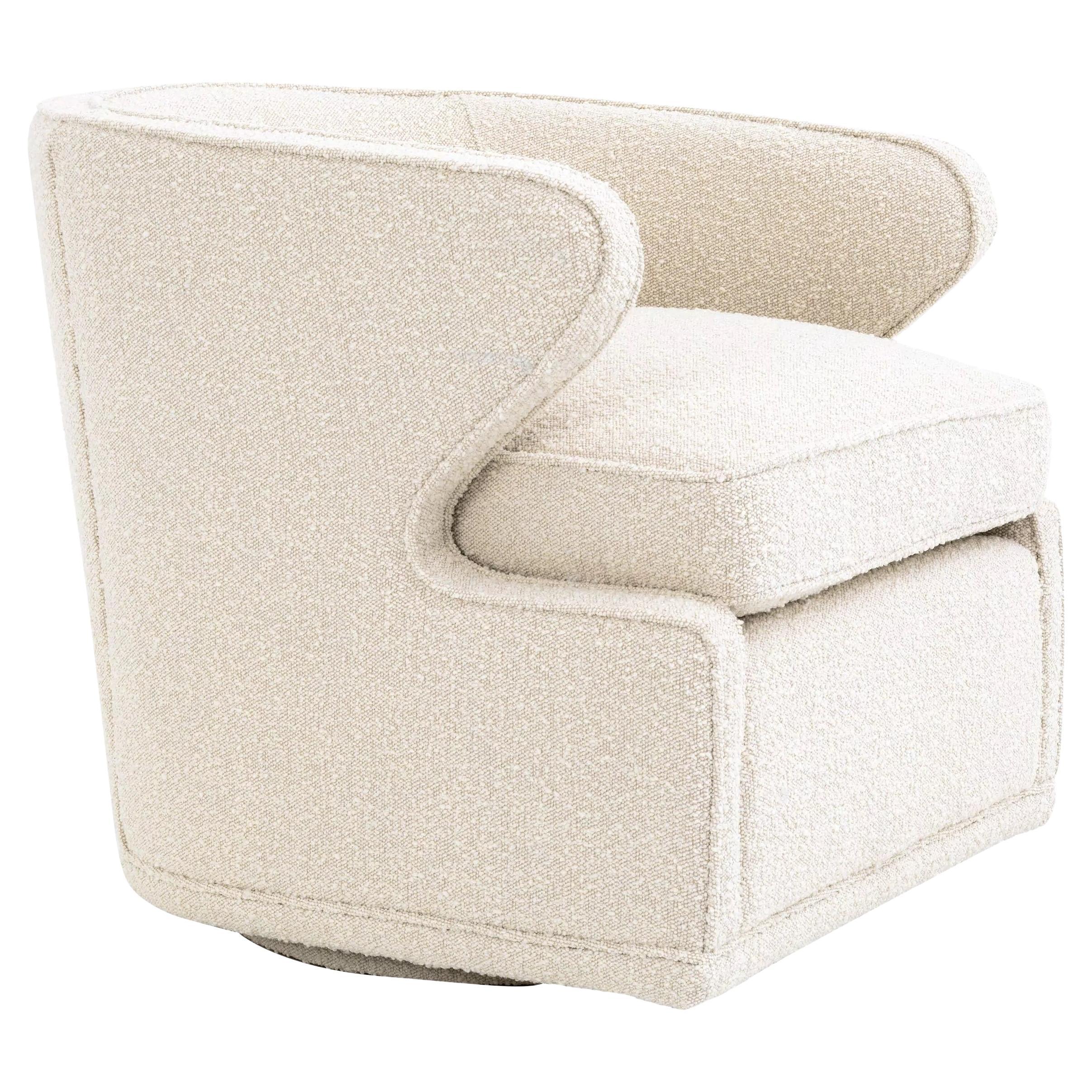 Vintage Style and MCM Design All in Beige Bouclé Fabric Swivel Club Armchair For Sale