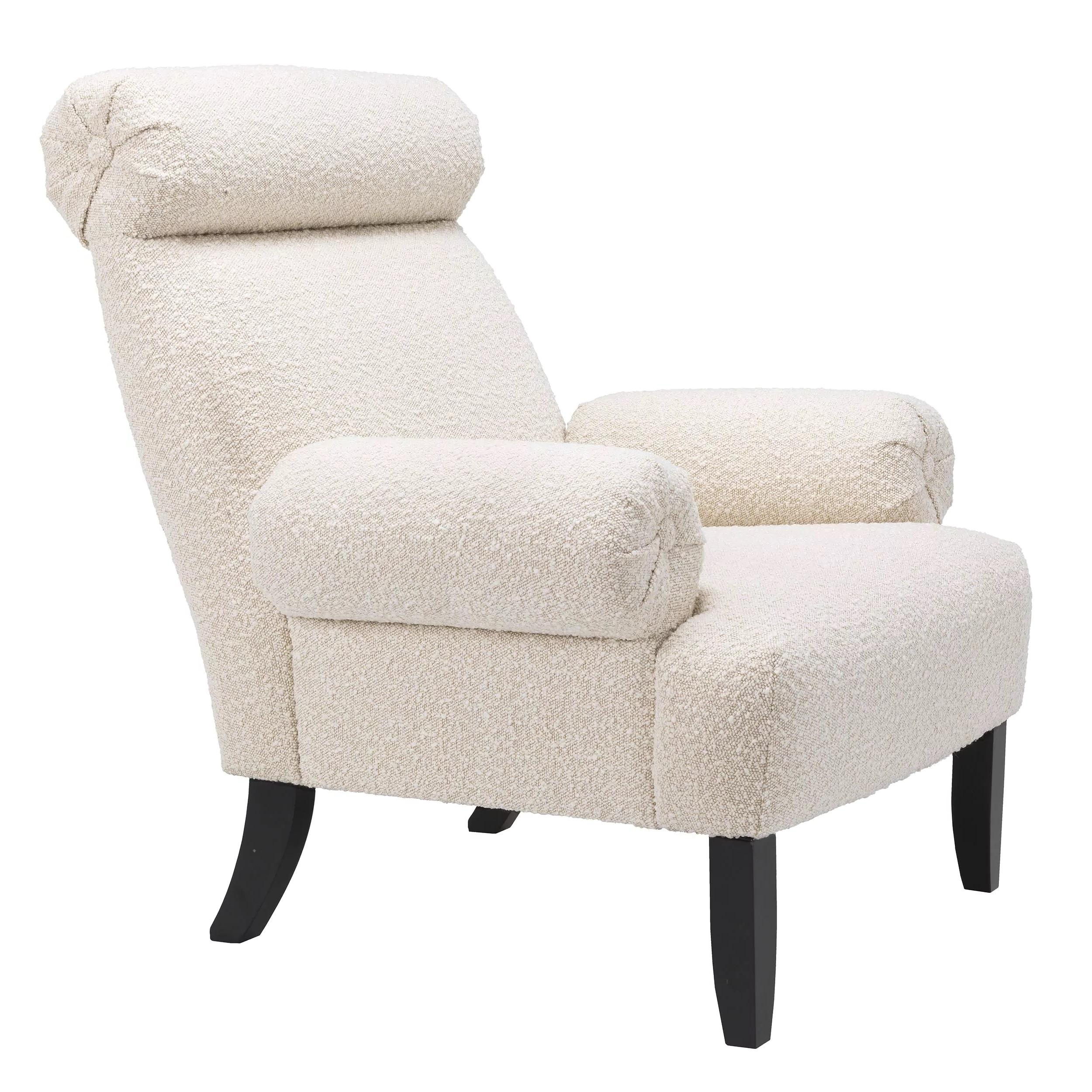 Contemporary Vintage Style and MCM Design Black Wooden Feet and Beige Bouclé Fabric Armchair For Sale