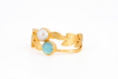 Vintage Style Aquamarine and pearl Silver, Gold ring
