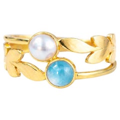 Vintage Style Aquamarine and pearl Silver, Gold ring