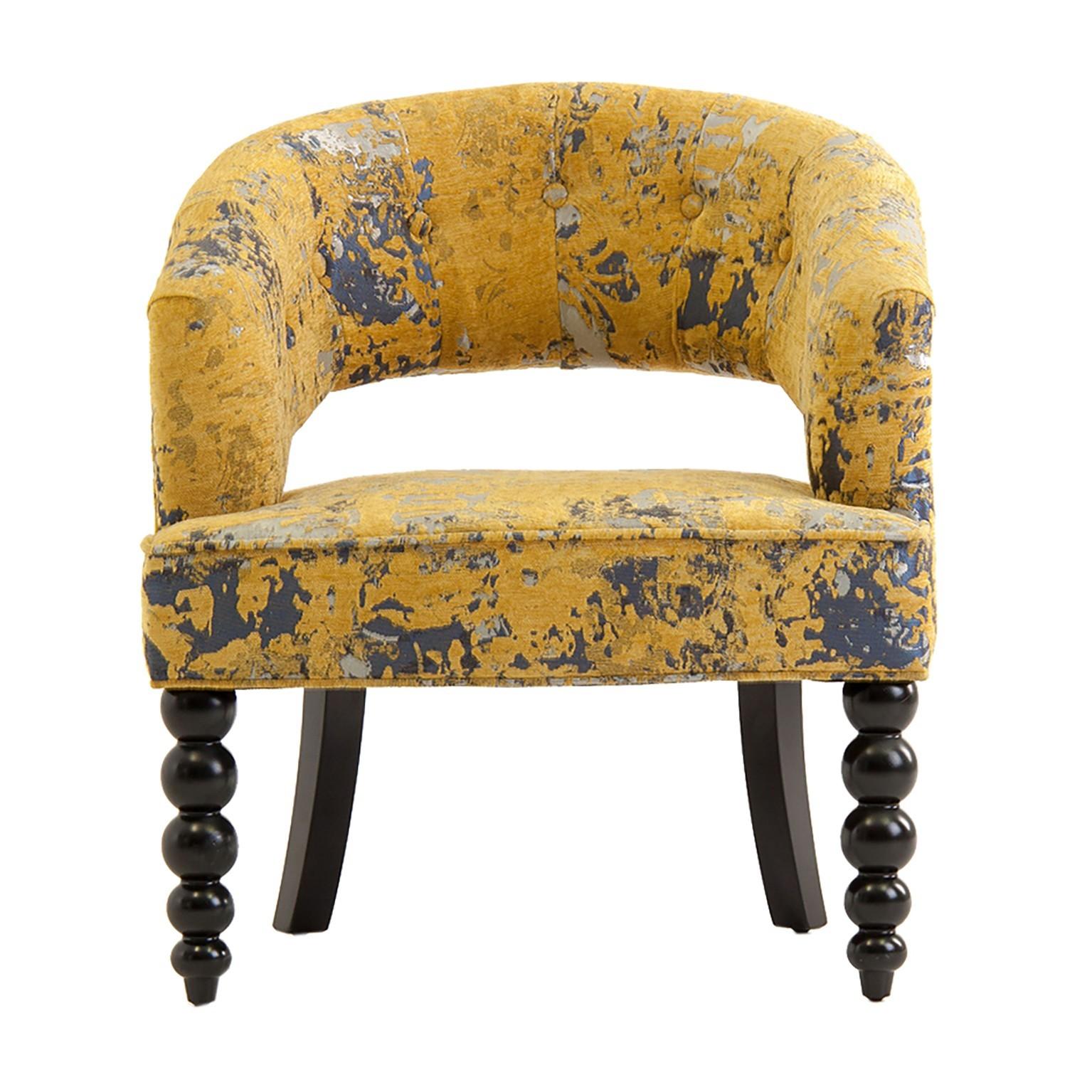 Black Wooden Feet And Yellow Fabric Design Armchair In New Condition In Tourcoing, FR