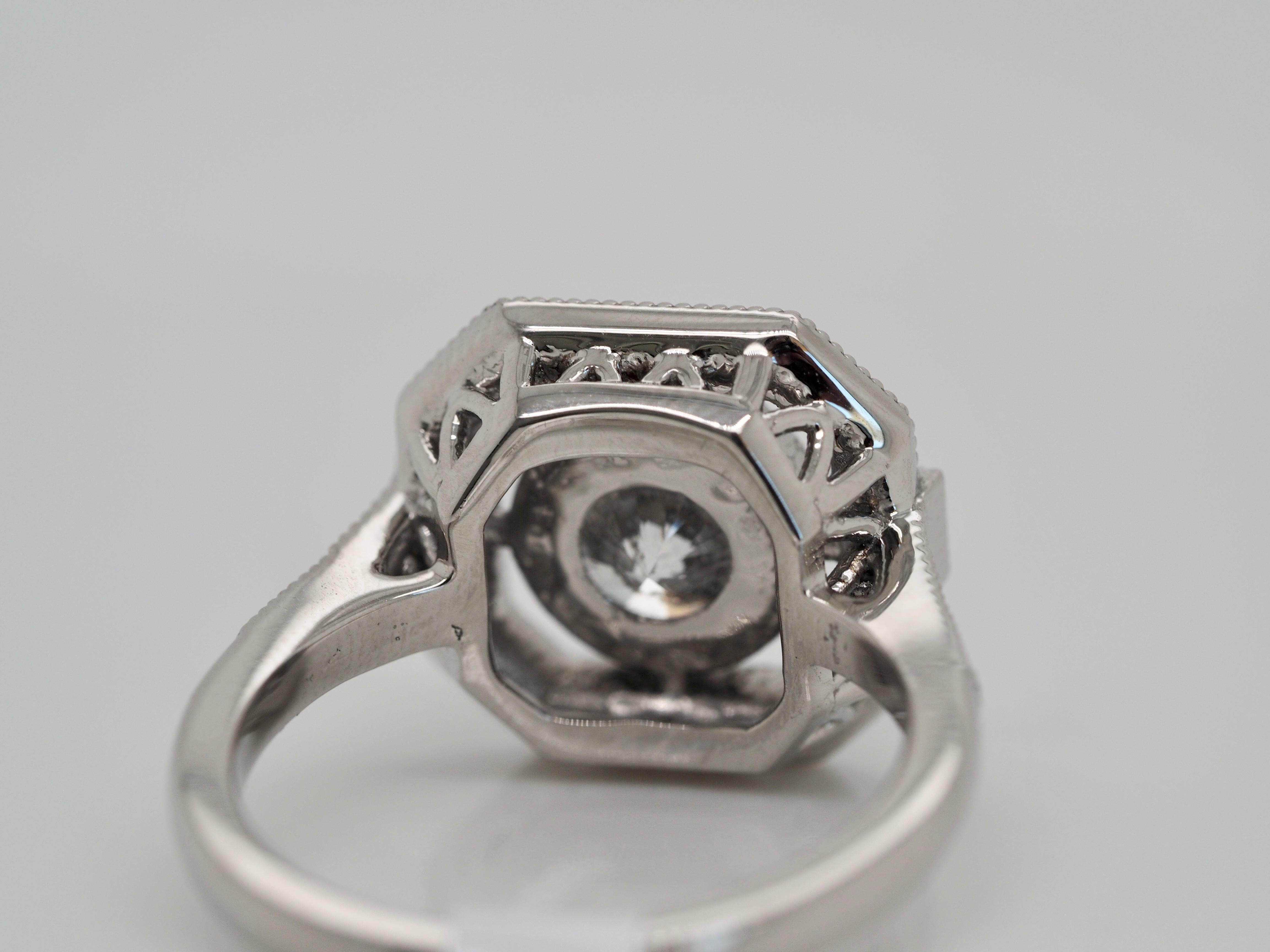 Vintage Style Art-Deco Platin 1.55CT Runder Brillant Diamant Ring (Art déco)