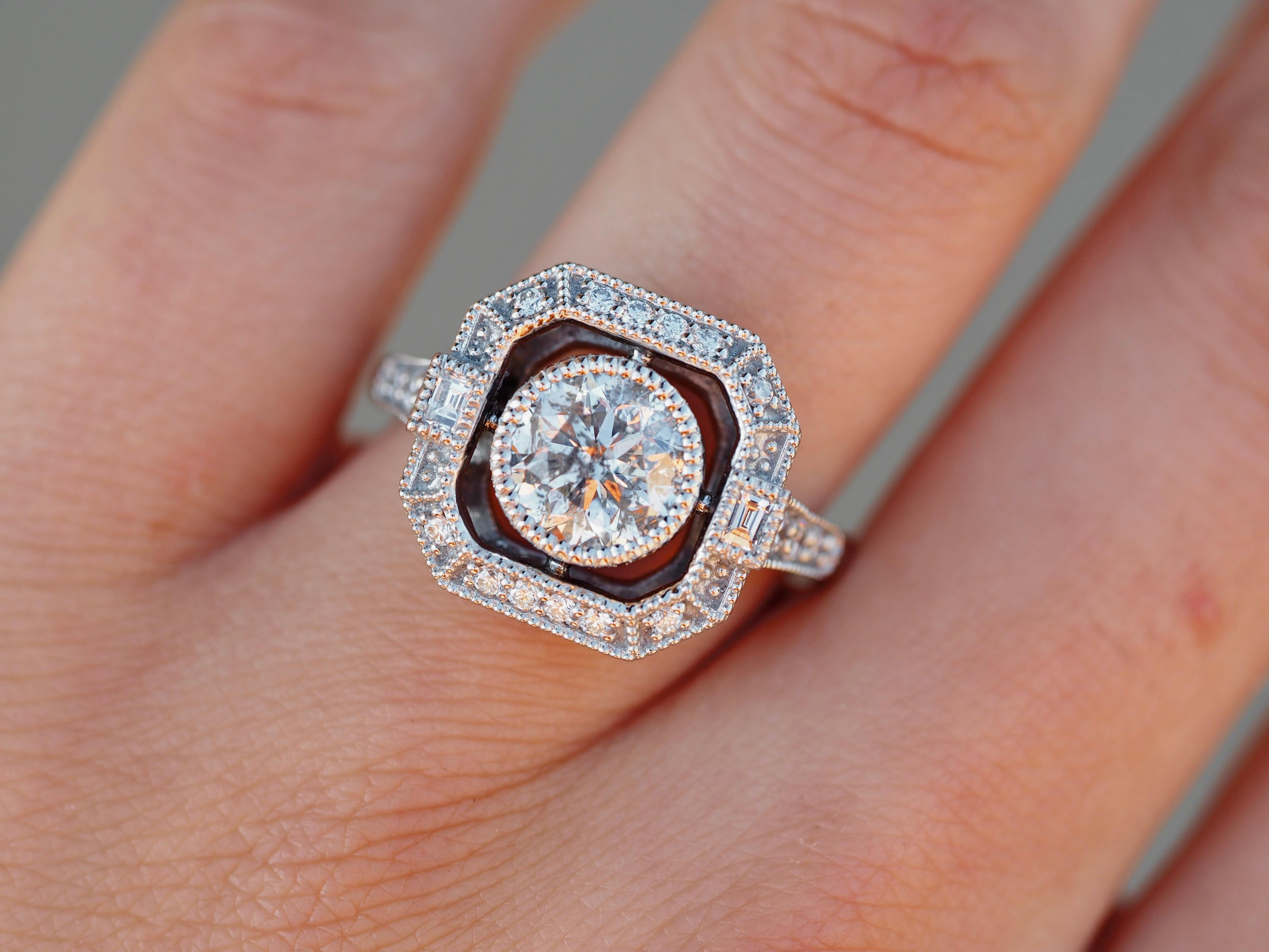 Vintage Style Art-Deco Platin 1.55CT Runder Brillant Diamant Ring für Damen oder Herren