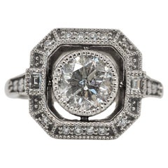 Vintage Style Art-Deco Platin 1.55CT Runder Brillant Diamant Ring