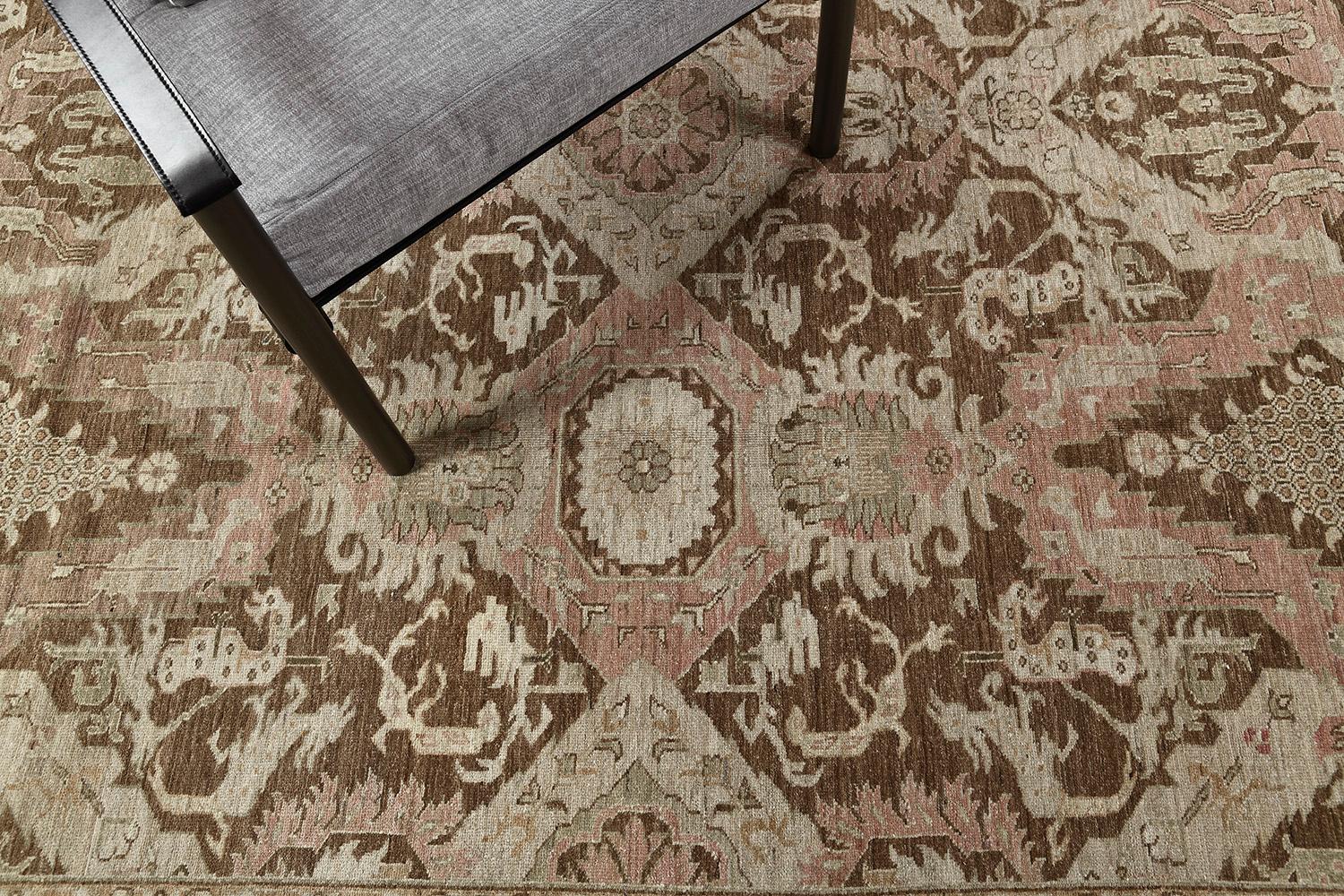 A meticulous repetition in the design of the Arts & Crafts rug makes it more stylish than ever. Muted color combinations of blush accents to neutral tones in graceful patterns. These rugs were regularly used in several connecting spaces. It is
