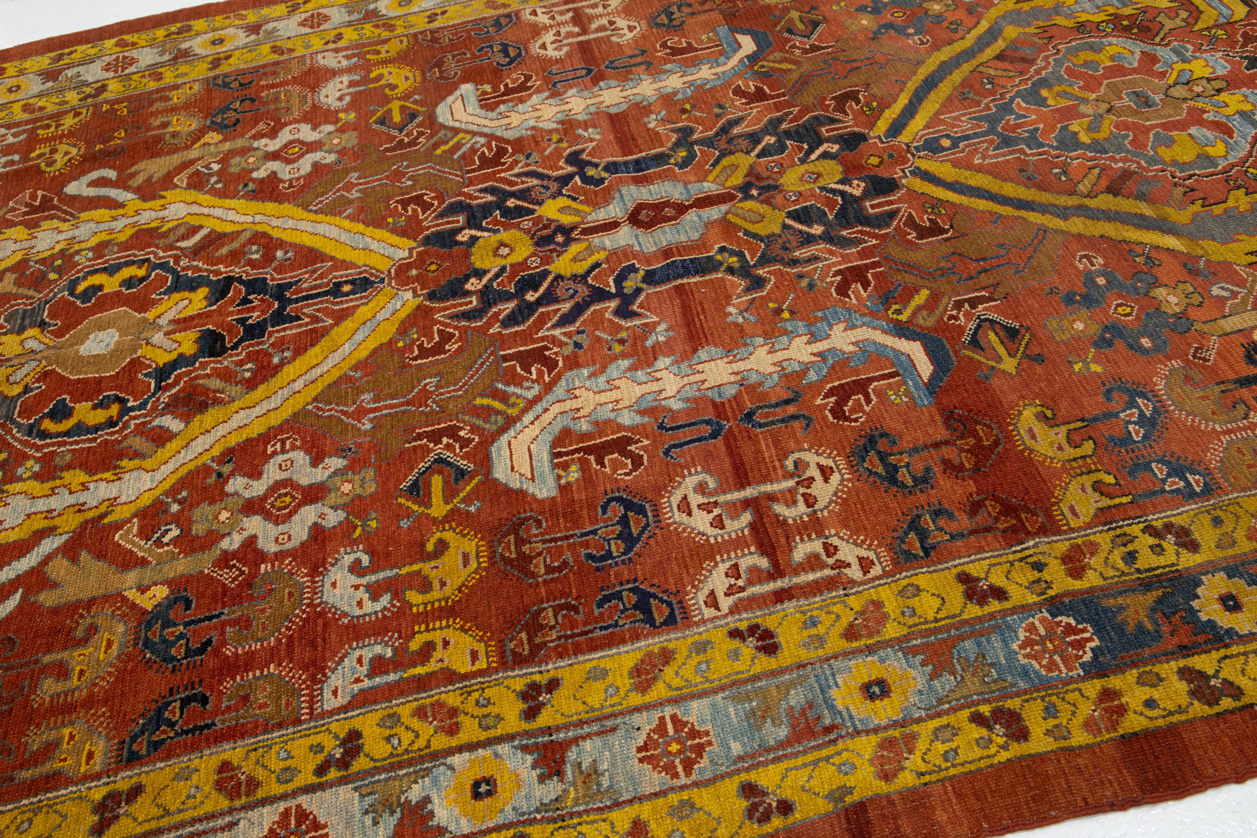 Bakshaish-Wollteppich im Vintage-Stil in Rost mit Stammesmuster im Angebot 5