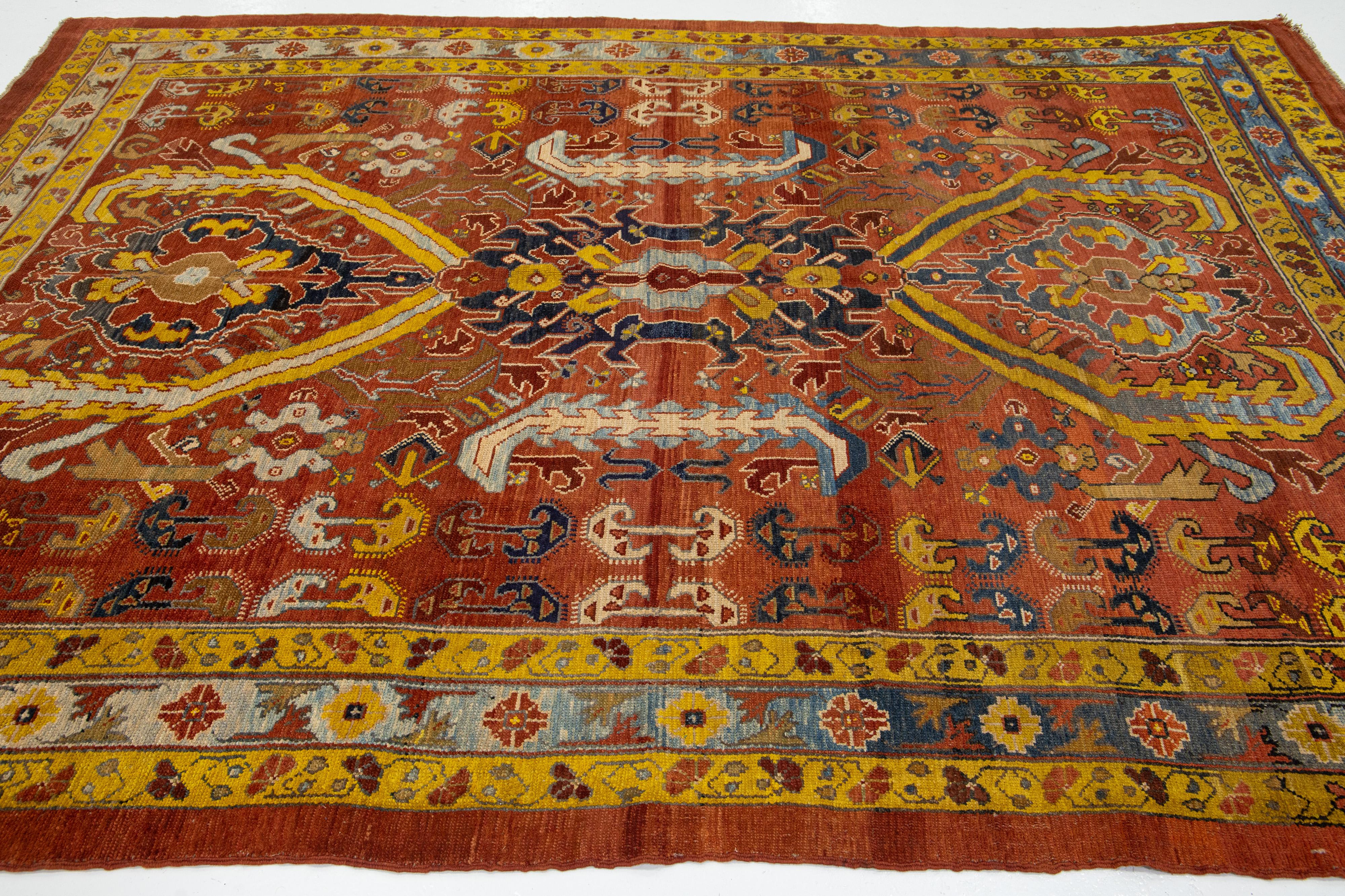Bakshaish-Wollteppich im Vintage-Stil in Rost mit Stammesmuster im Angebot 6