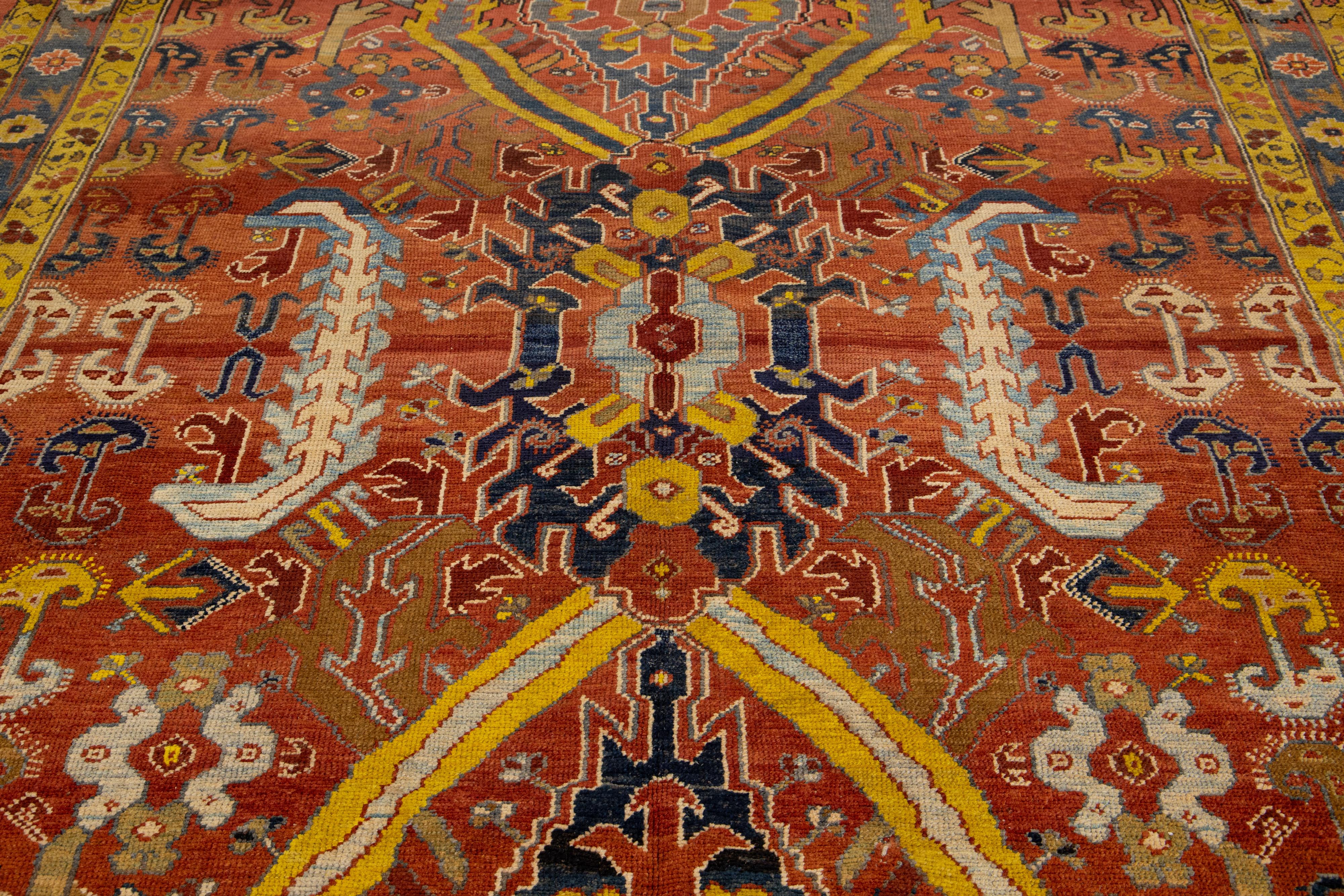 Bakshaish-Wollteppich im Vintage-Stil in Rost mit Stammesmuster im Angebot 8