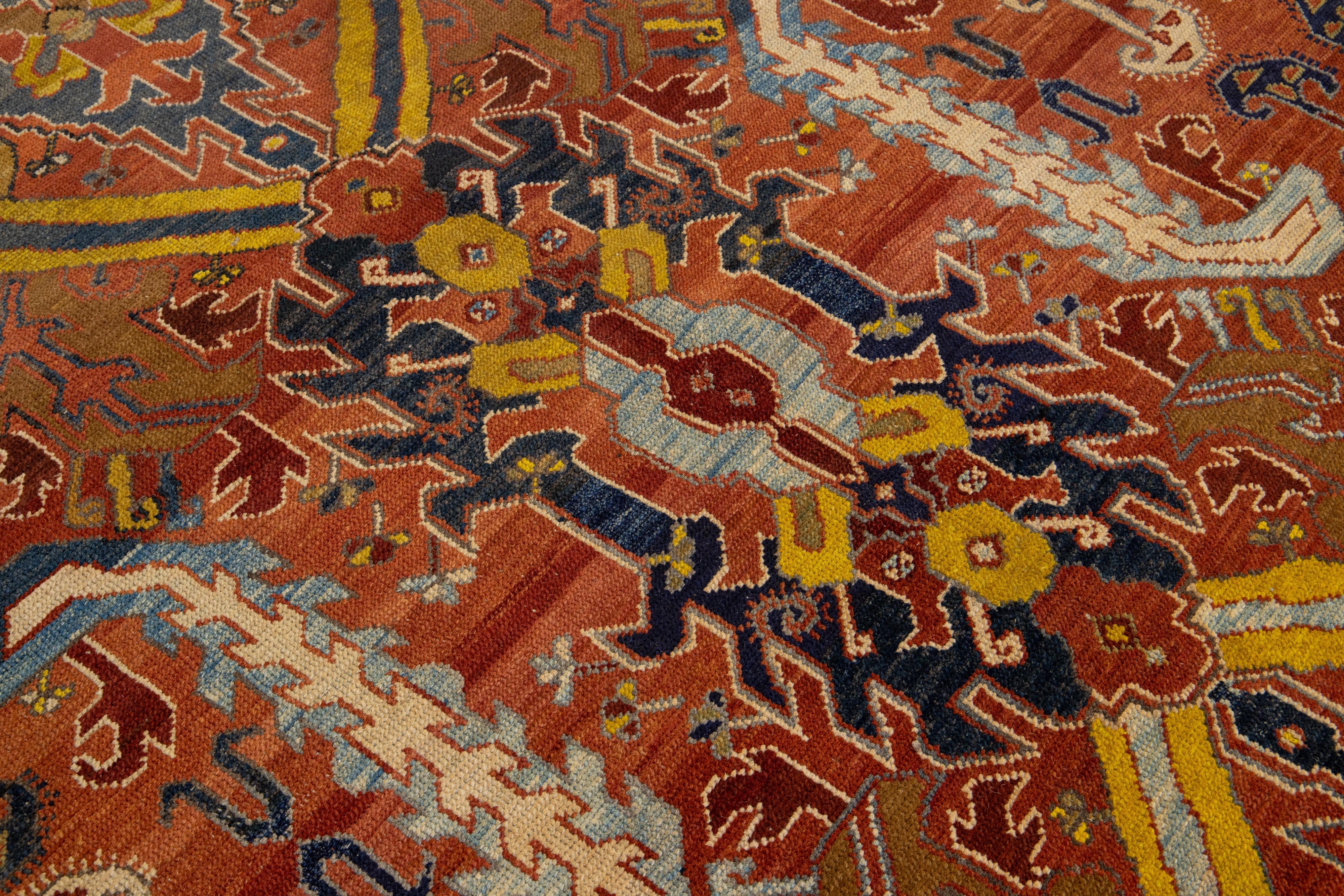 Bakshaish-Wollteppich im Vintage-Stil in Rost mit Stammesmuster im Angebot 9