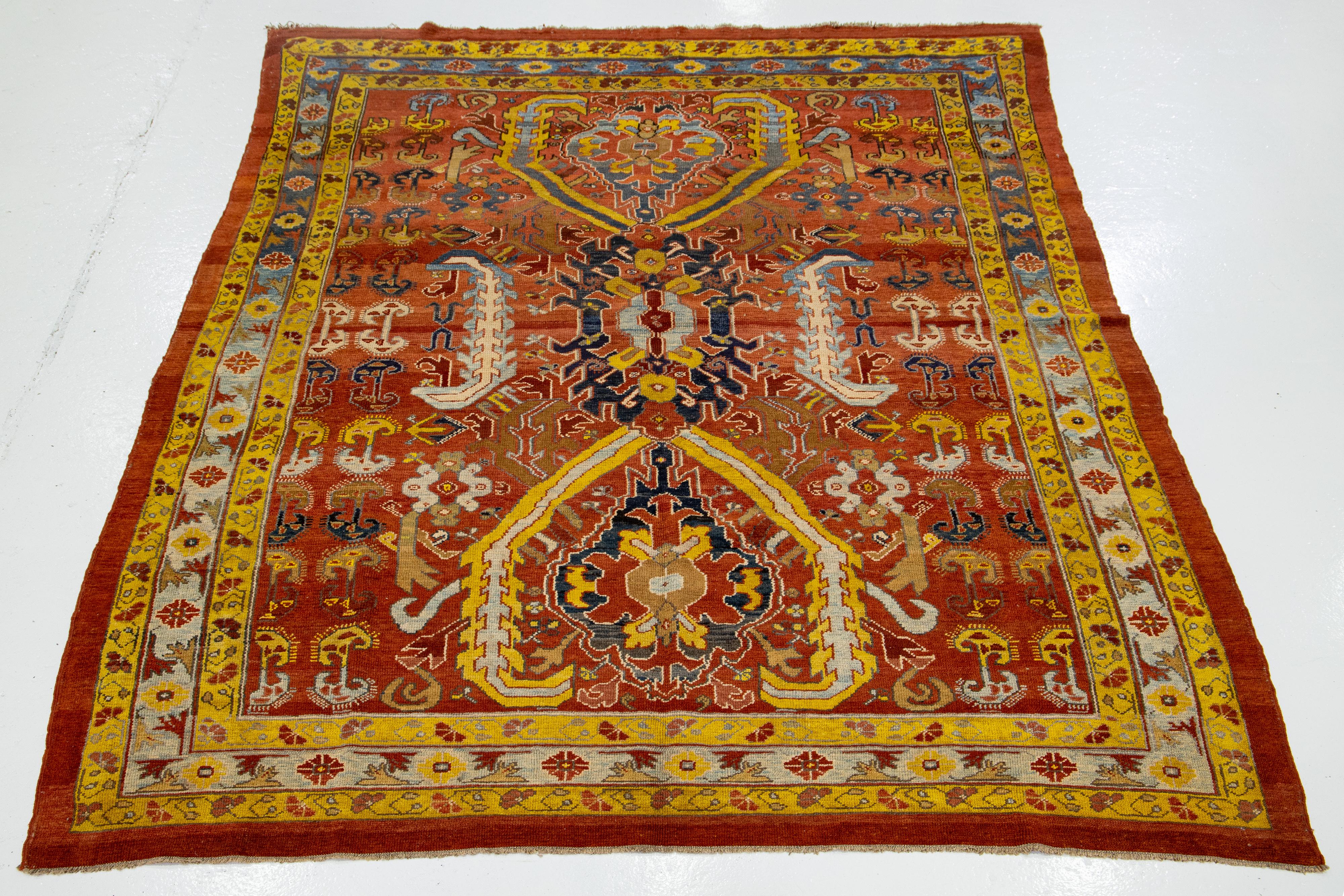 Bakshaish-Wollteppich im Vintage-Stil in Rost mit Stammesmuster (Wolle) im Angebot