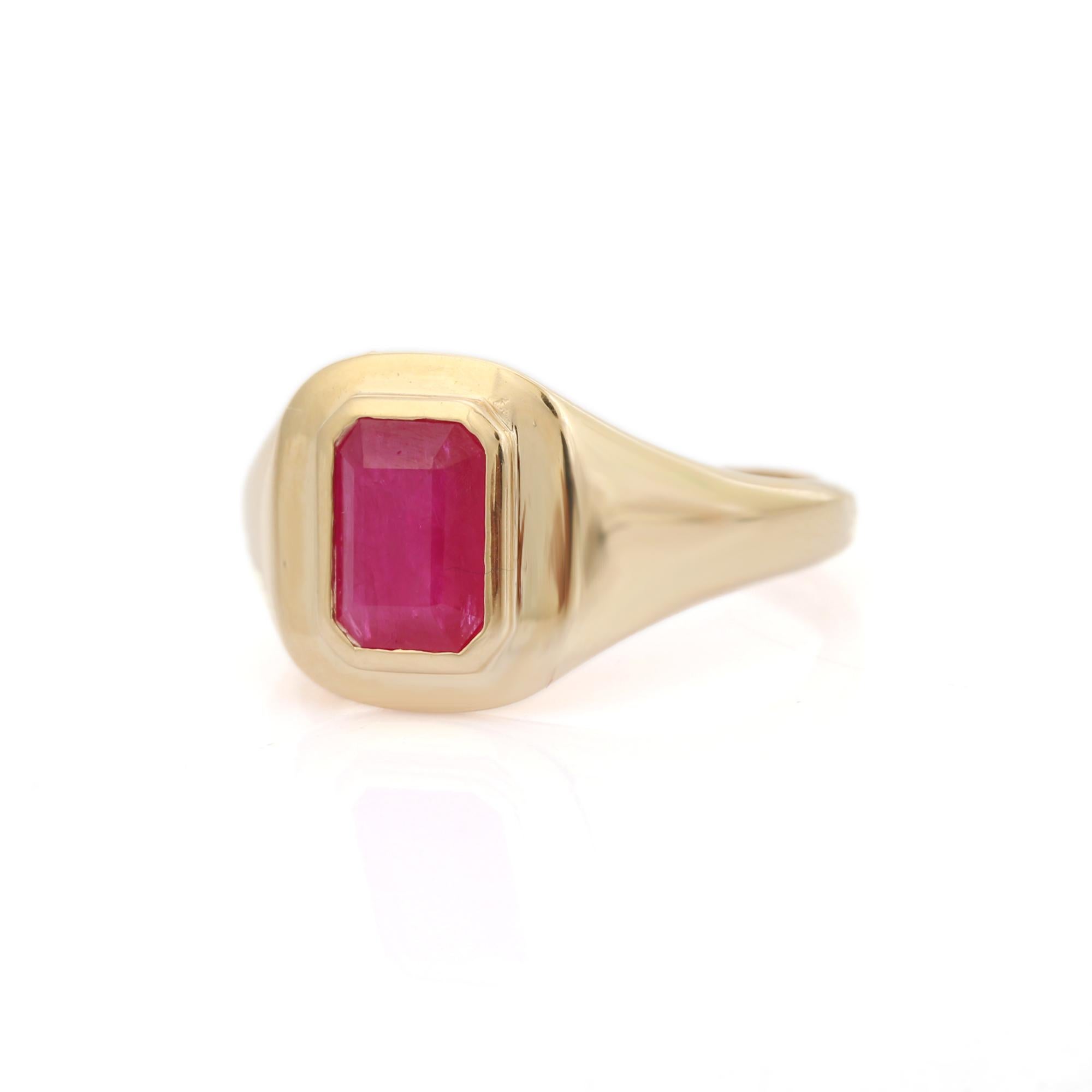 Im Angebot: Vintage-Stil Lünette Set Smaragd-Schliff Rubin Signet Ring in 14k Gelbgold Schmuck () 5