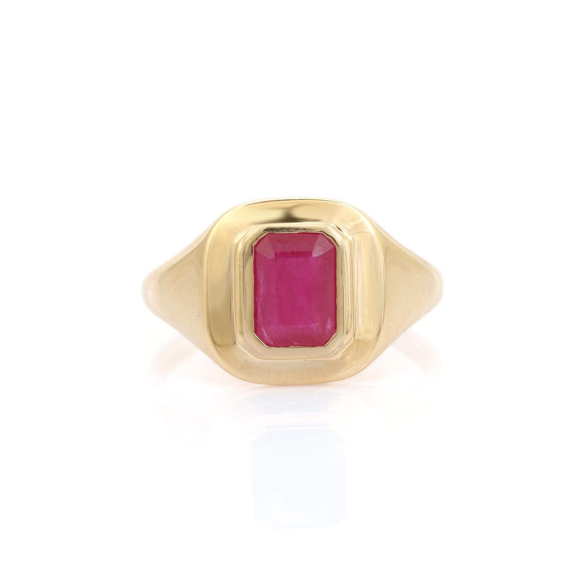 Im Angebot: Vintage-Stil Lünette Set Smaragd-Schliff Rubin Signet Ring in 14k Gelbgold Schmuck () 7