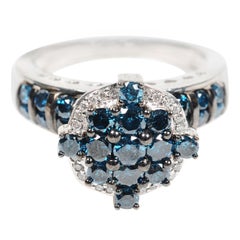 Vintage Style Blue Diamond Cocktail Ring In Silver