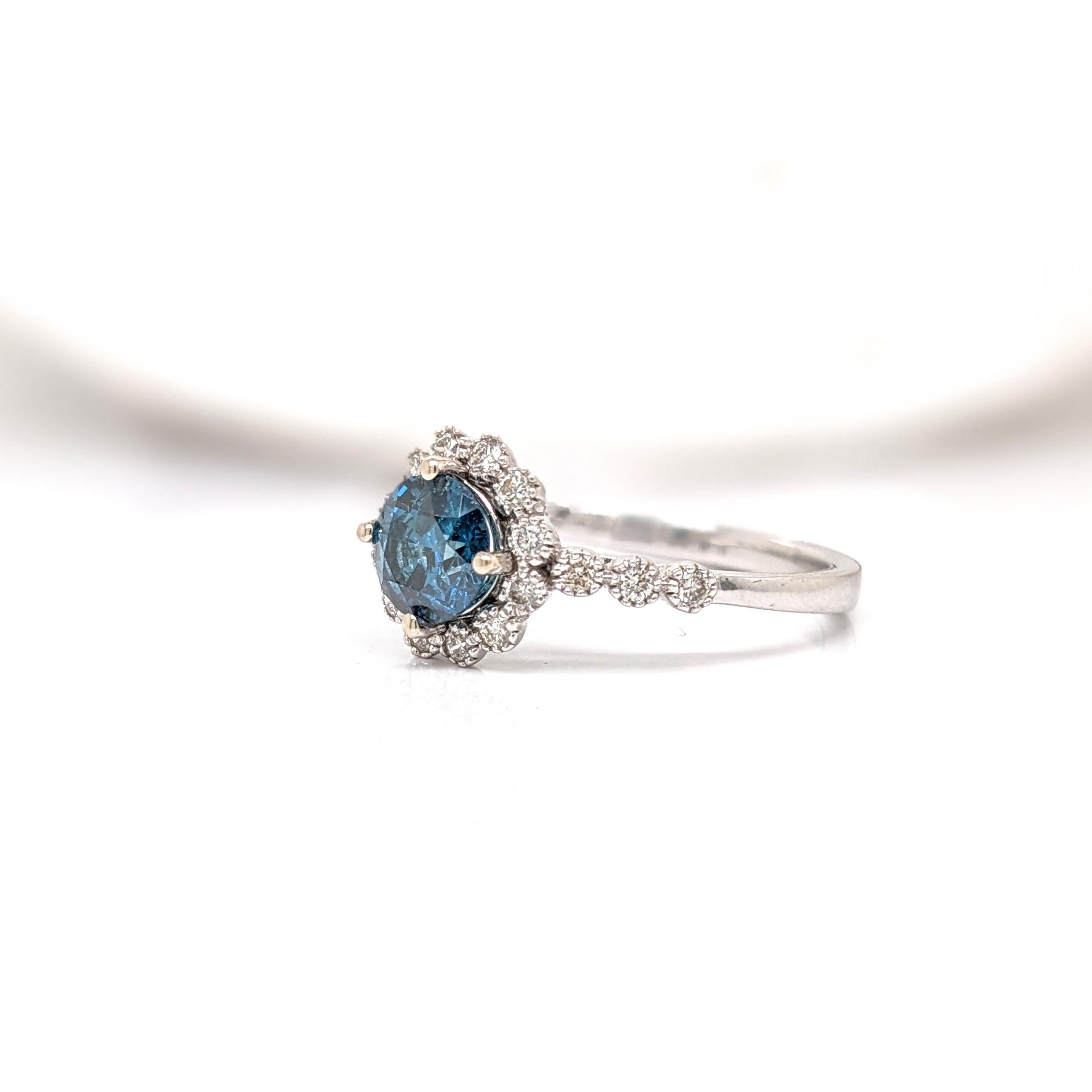 Vintage Style Blue Diamond Ring w Earth Mined Diamonds in Solid 14K White Gold In New Condition For Sale In Columbus, OH