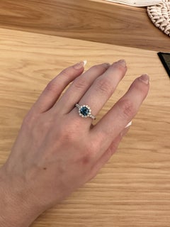 Vintage Style Blue Diamond Ring with Natural Diamond Accents: Solid 14K Gold