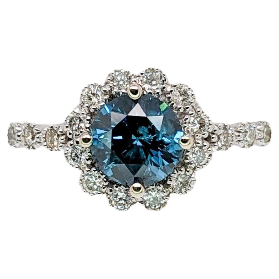 Solid Rings Blue Vintage Style Blue Diamond Ring with Natural Diamond Accents: Solid 14K ...