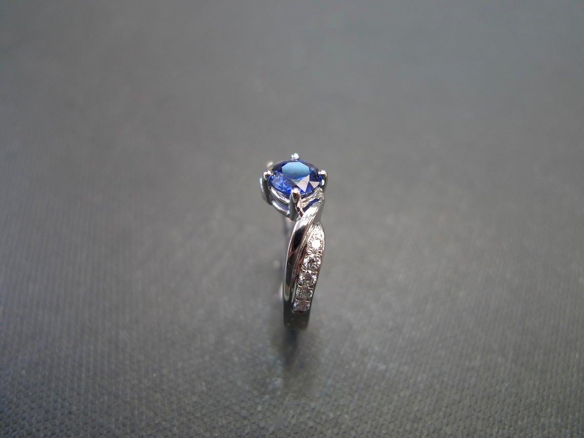 For Sale:  Vintage Style Blue Sapphire and Diamond Engagement Ring in 18K White Gold 4