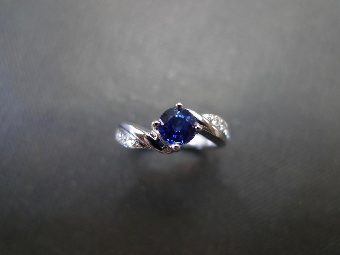 For Sale:  Vintage Style Blue Sapphire and Diamond Engagement Ring in 18K White Gold 6