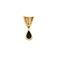 Vintage Style Blue Sapphire & Diamond Pear Shape Drop Pendant in 18K Yellow Gold