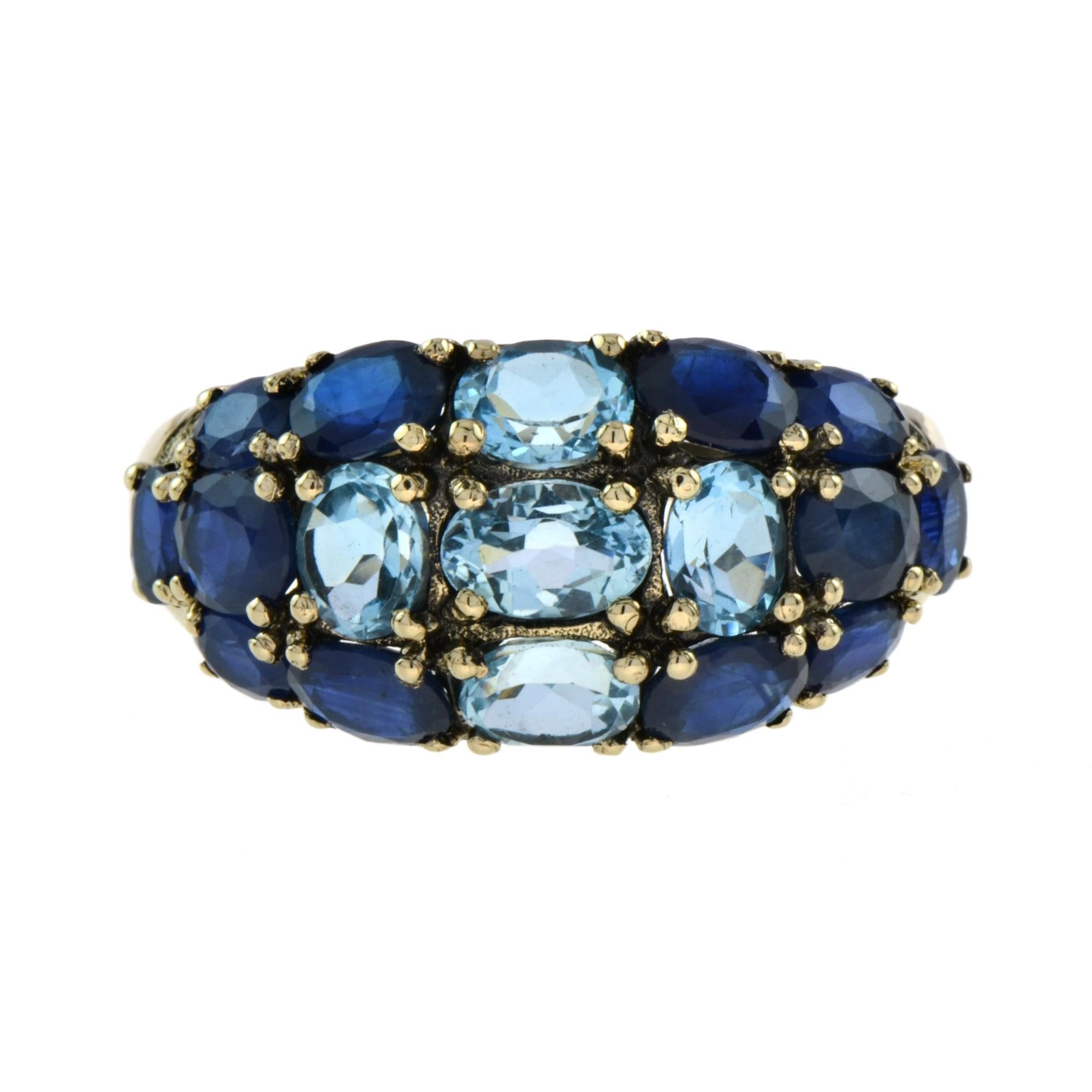 For Sale:  Vintage Style Blue Topaz and Sapphire Cocktail Ring in 14K Yellow Gold 3