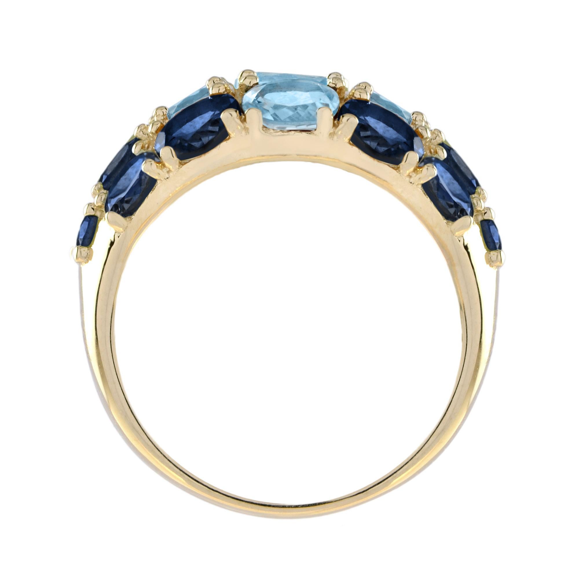For Sale:  Vintage Style Blue Topaz and Sapphire Cocktail Ring in 14K Yellow Gold 5
