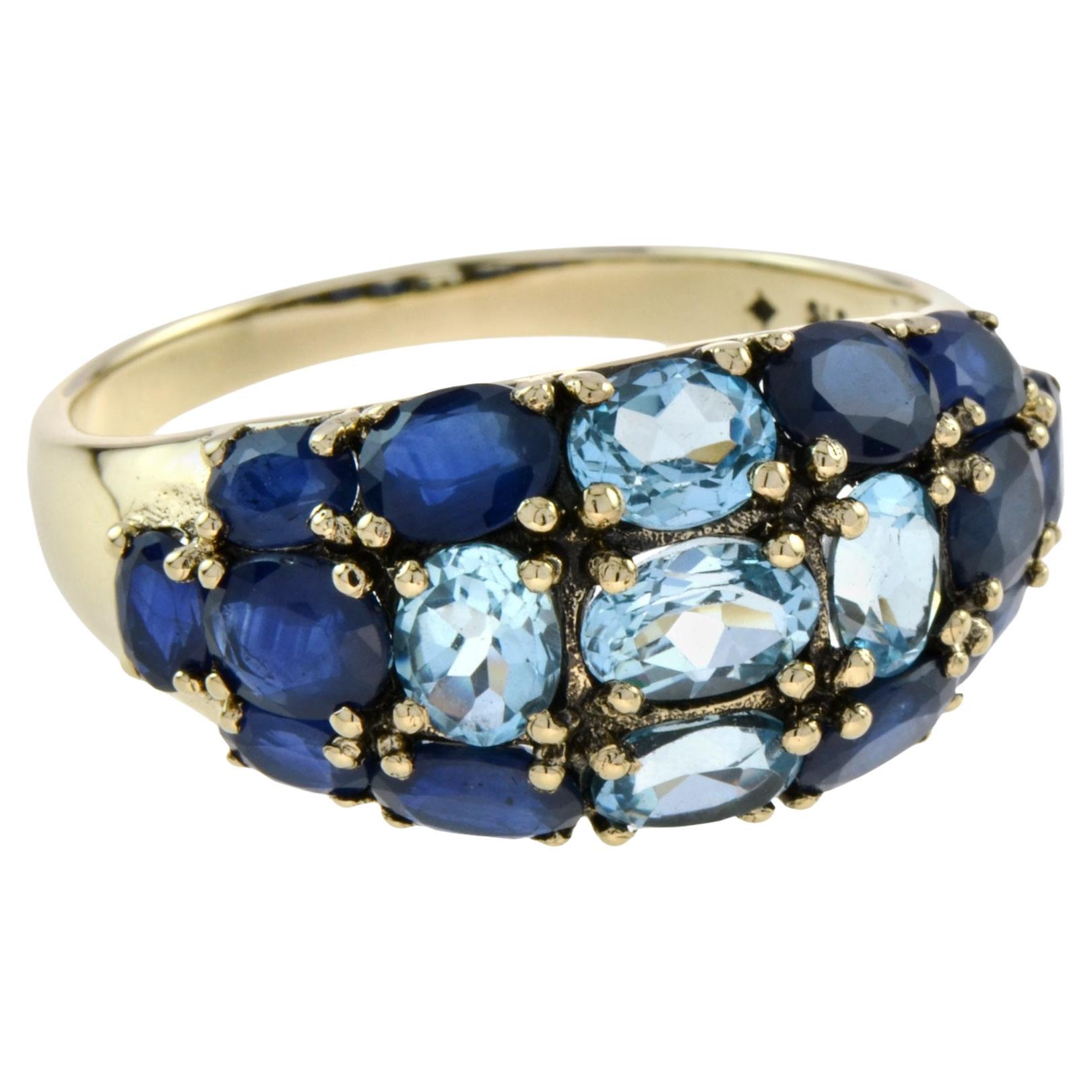 For Sale:  Vintage Style Blue Topaz and Sapphire Cocktail Ring in 14K Yellow Gold