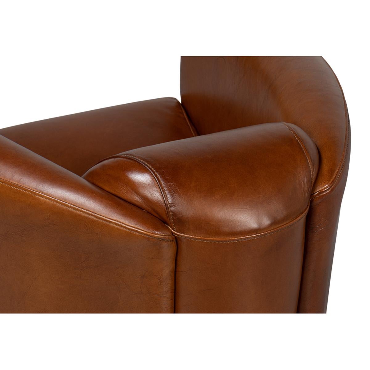 brown leather barrel chair