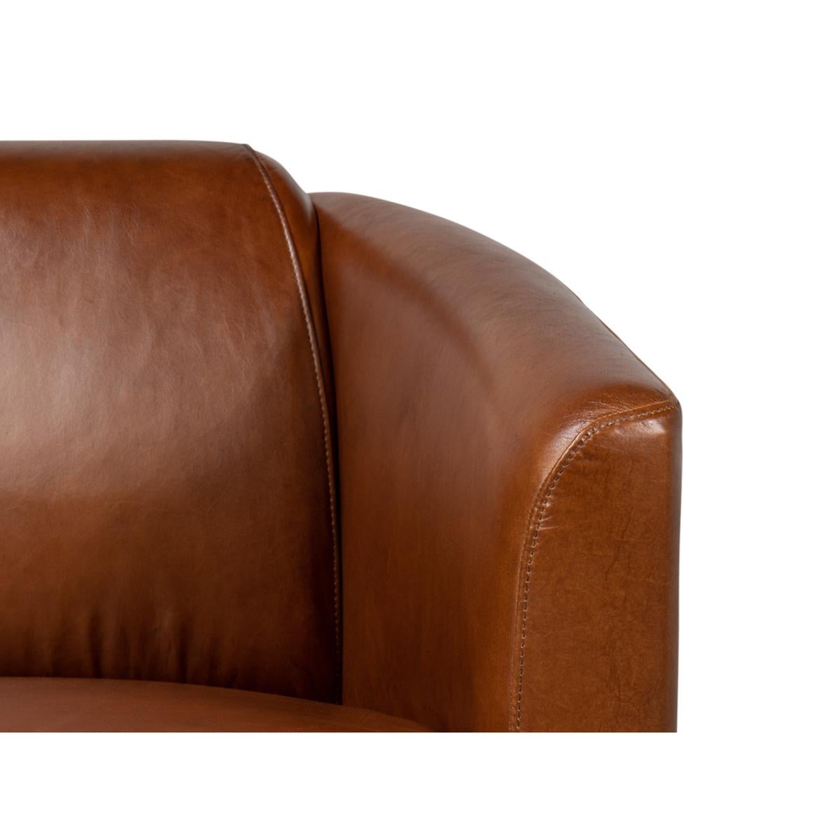 Mid-Century Modern Vintage-Style Brown Leather Club Chair For Sale