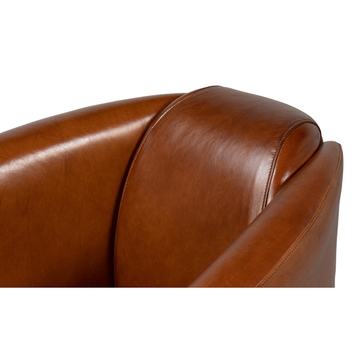 Asian Vintage-Style Brown Leather Club Chair For Sale