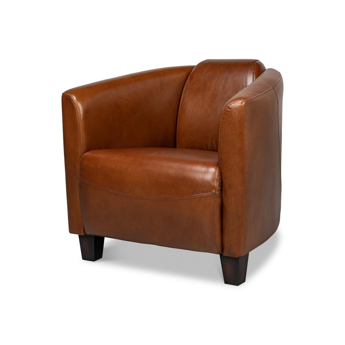 Vintage-Style Brown Leather Club Chair For Sale