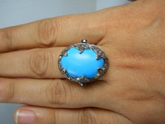 Brown Rose cut Diamanten Türkis Statement Ring im Vintage-Stil