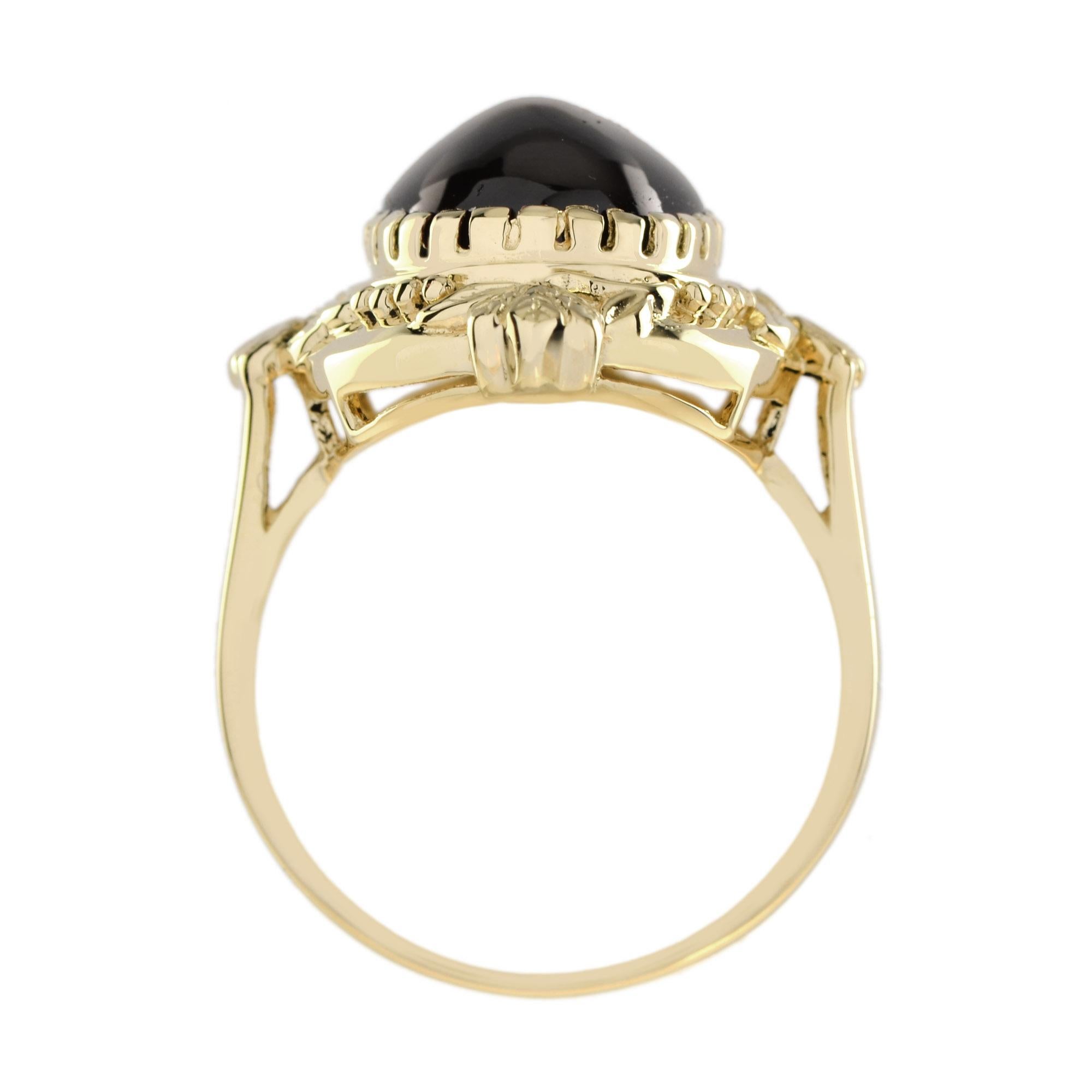 Women's or Men's Vintage Style Cabochon Garnet Cocktail Ring in 9K Yellow Gold