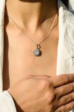 Vintage Style Cabochon Star Sapphire Diamond Halo Pendant 6.32Ct 14K White Gold