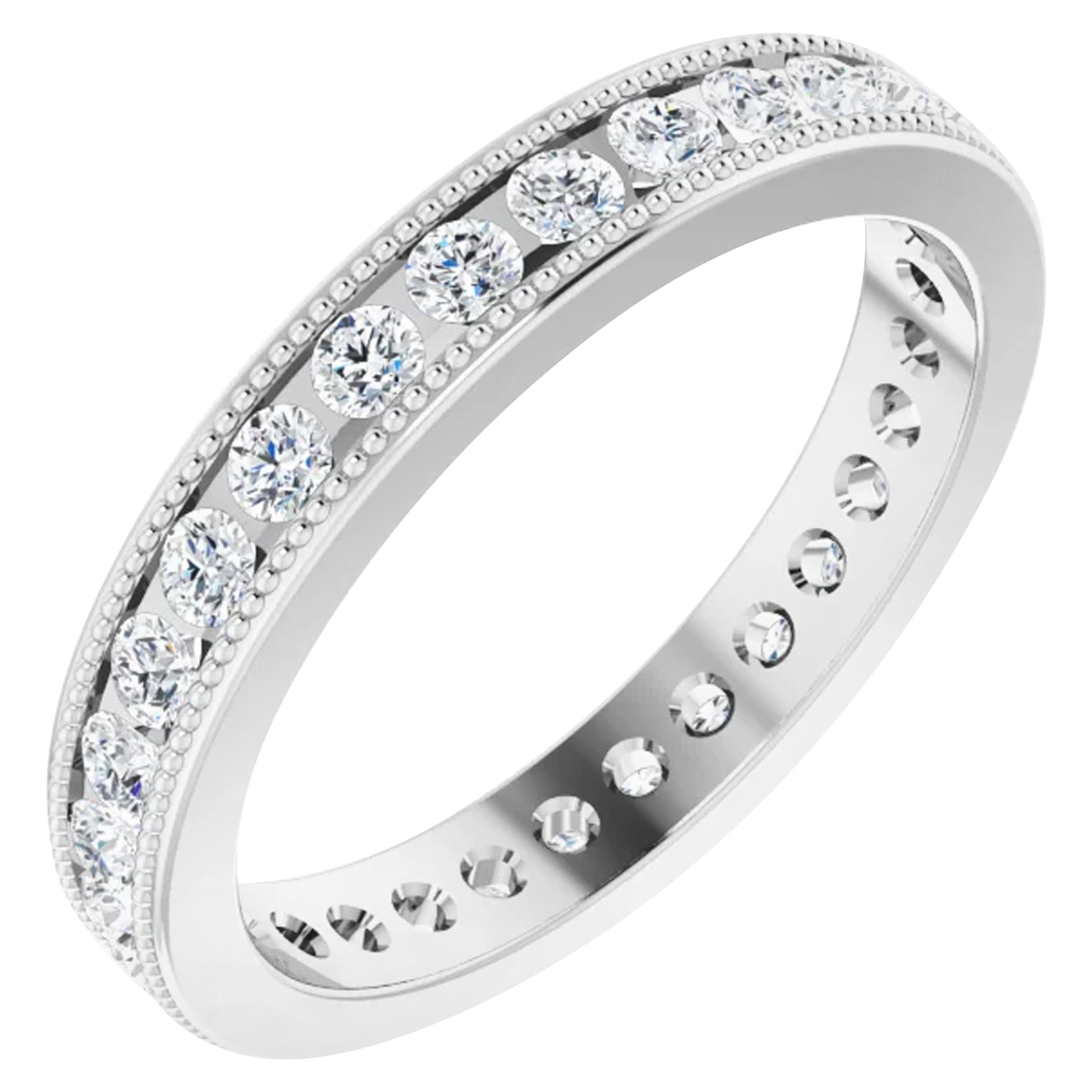 Vintage Style Channel Diamond Eternity Wedding Band 18k White Gold 0.96 Carat For Sale