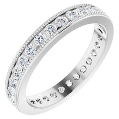 Retro Style Channel Diamond Eternity Wedding Band 18k White Gold 0.96 Carat