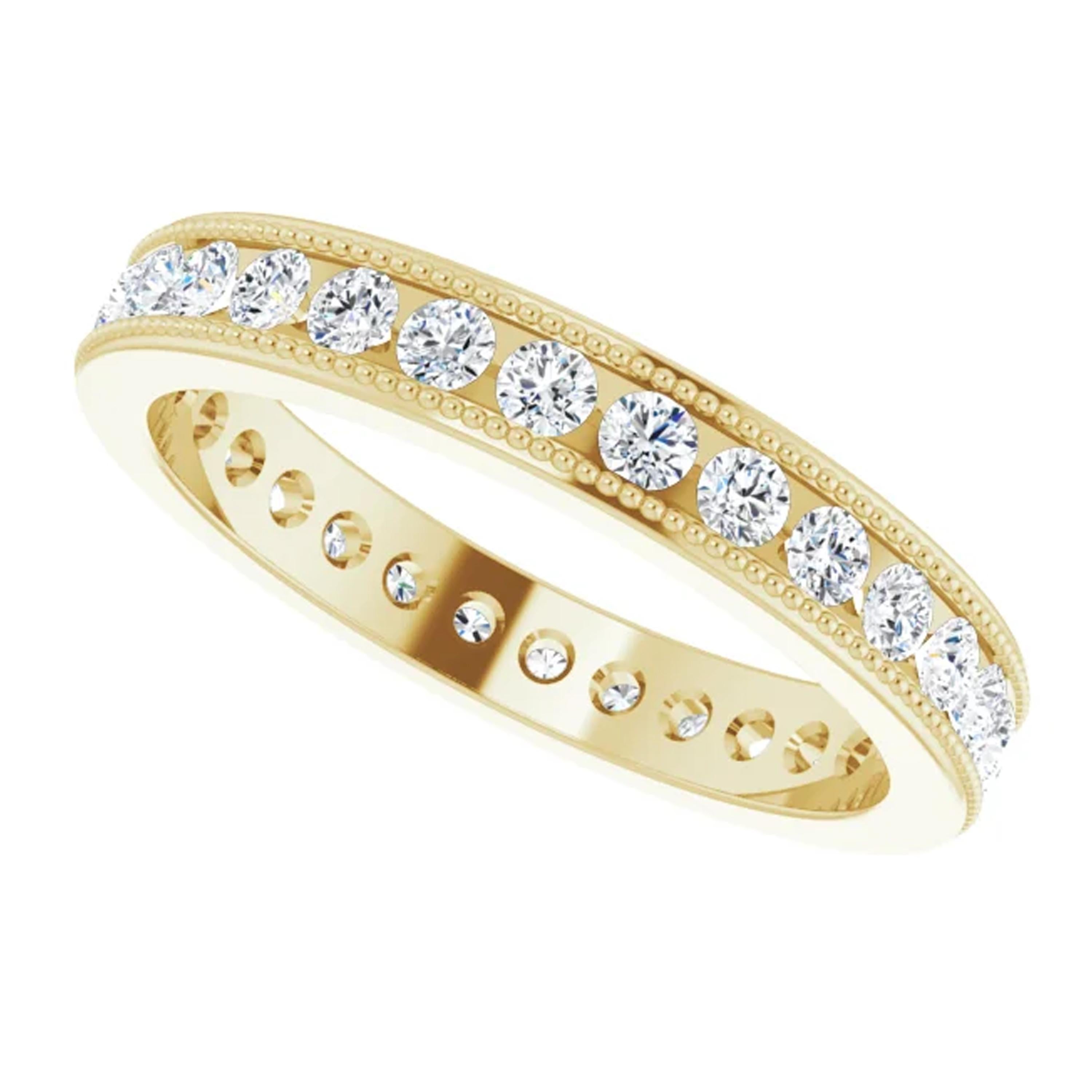 Women's Vintage Style Channel Diamond Eternity Wedding Band 18k Yellow Gold 0.96 Carat For Sale