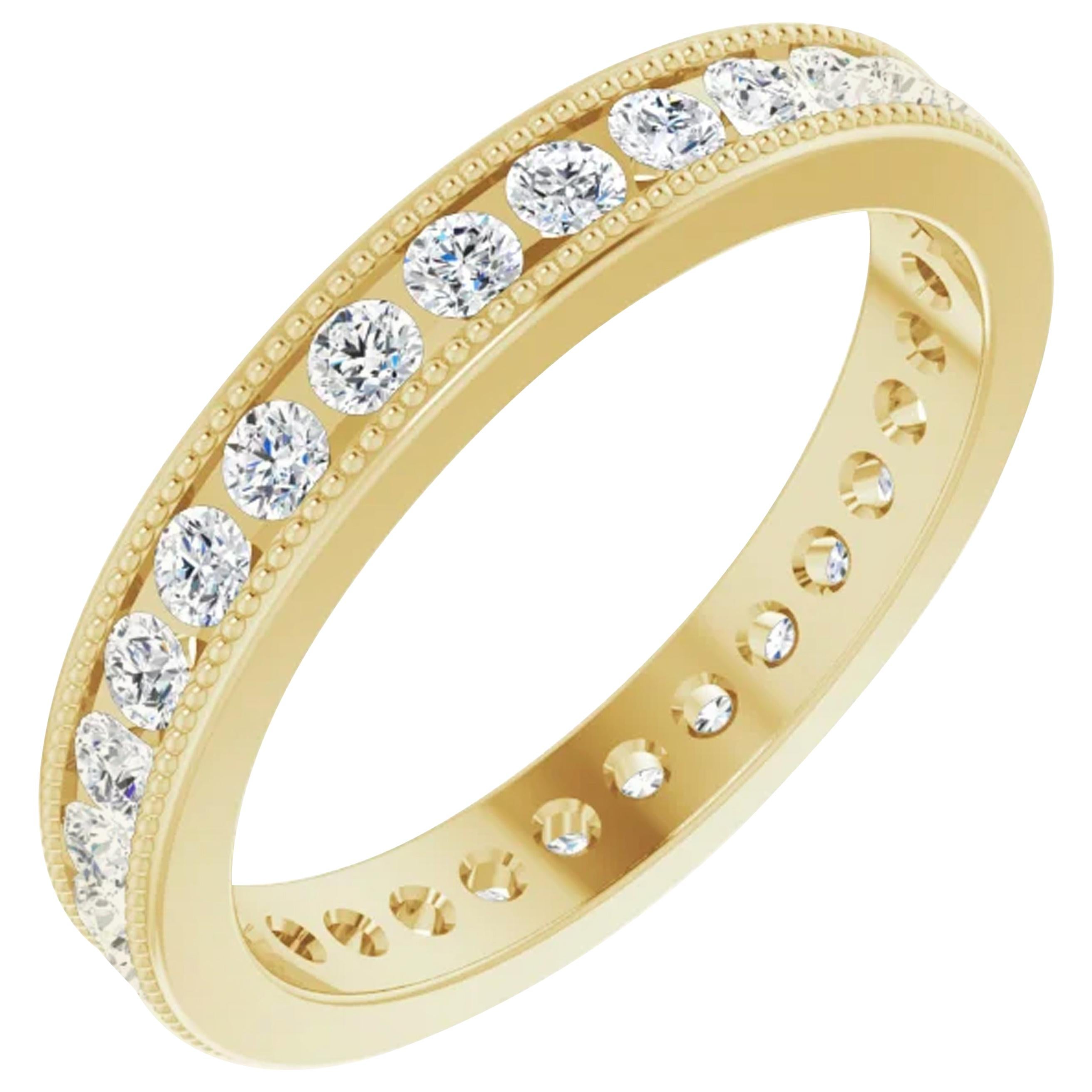 Vintage Style Channel Diamond Eternity Wedding Band 18k Yellow Gold 0.96 Carat For Sale