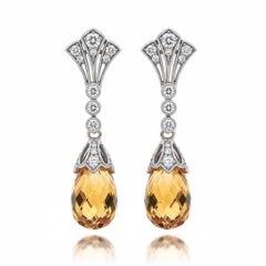 Pendientes briolette de citrino estilo vintage plata, oro