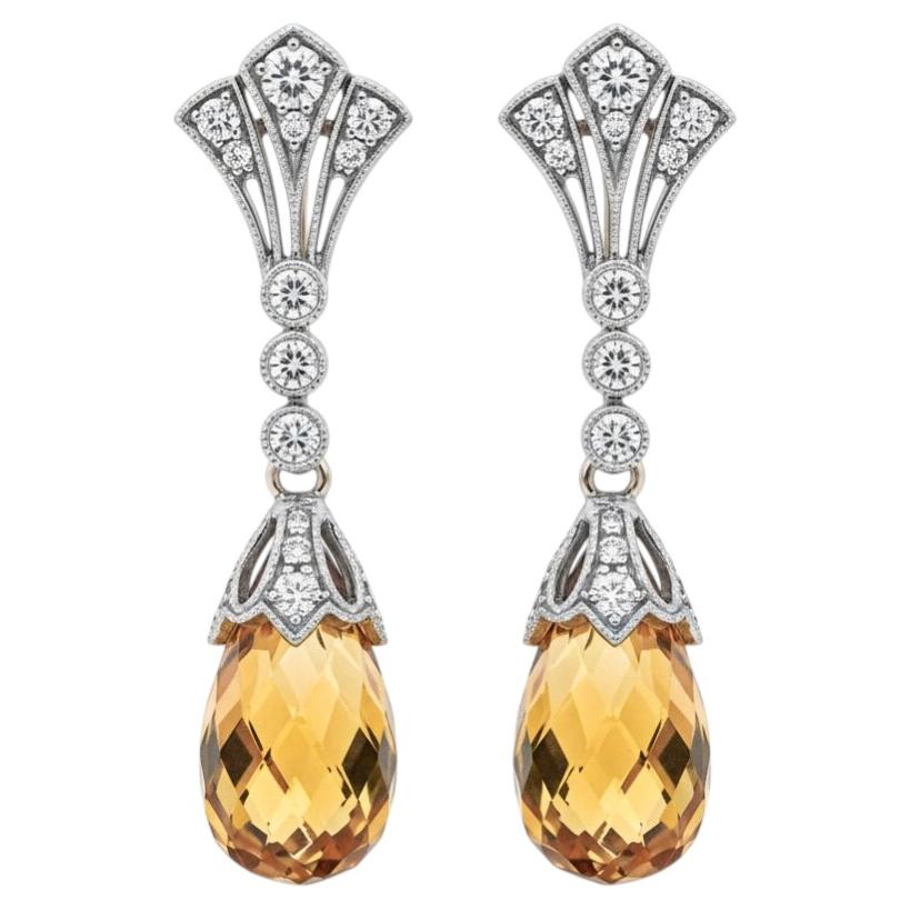 Orecchini briolette Citrino in stile vintage con borchie in argento, oro