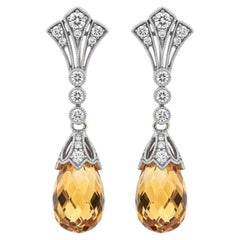 Pendientes briolette de citrino estilo vintage plata, oro