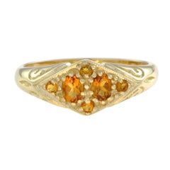 Vintage Style Citrine Cluster Ring in 14K Yellow Gold