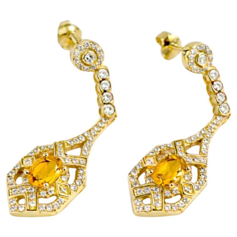 Pendientes de citrino estilo vintage plata, oro en venta